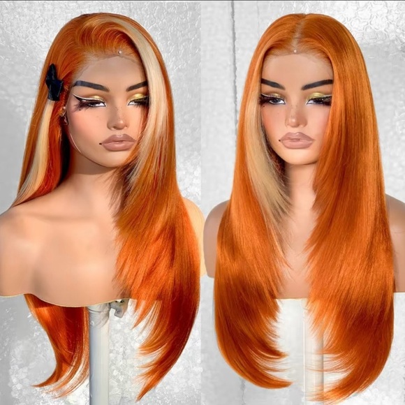 Vibrant Orange and Blonde Human Hair Women's Wig